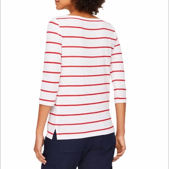 LOFT Top Red & White Striped Embroidered Boatneck Tee New York Paris Size Large - Picture 2 of 5